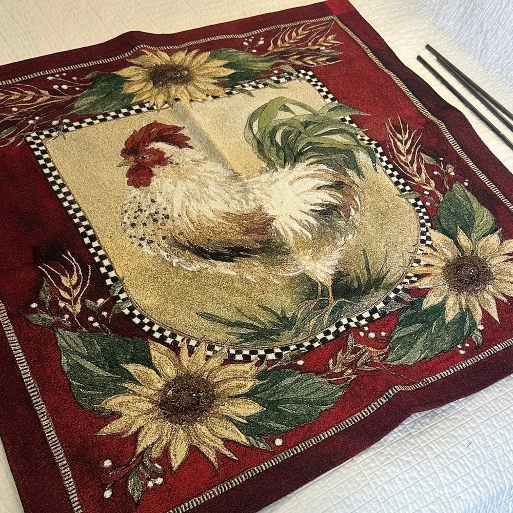 Sally Eckman Roberts Rooster Tapestry Wall Hanging 33x36 Farmhouse Sunflower